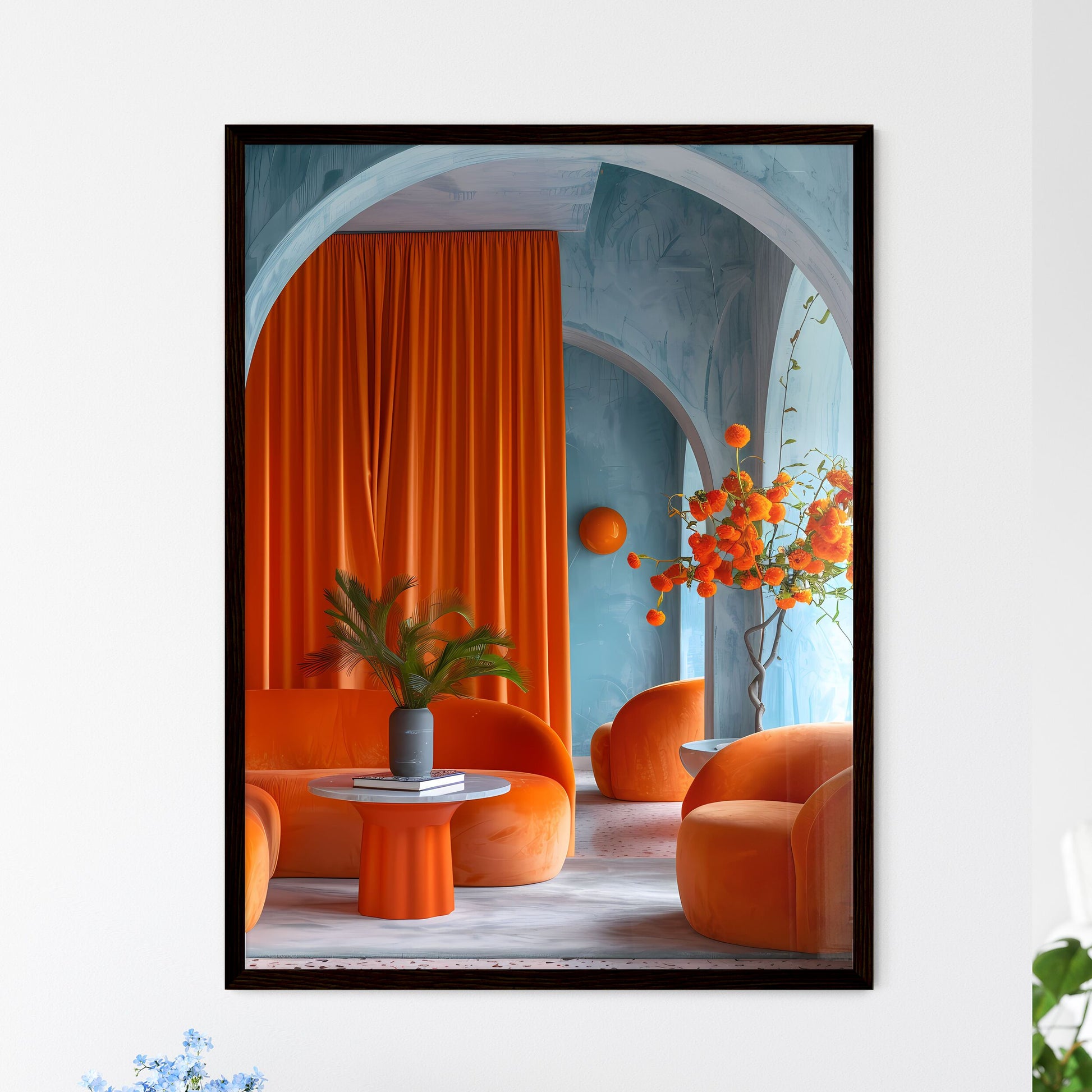 Modern Minimalist Orange and Blue Wall Art P - Framed Art Print