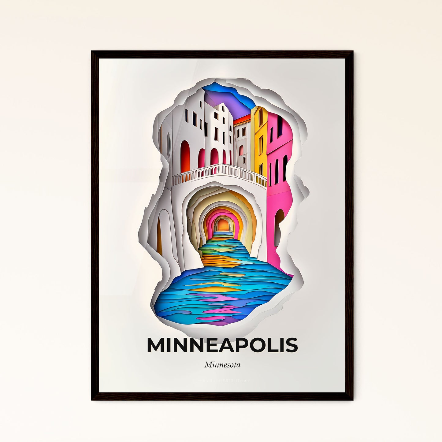 Vivid Minneapolis, Minnesota - a paper cut of a city with a river