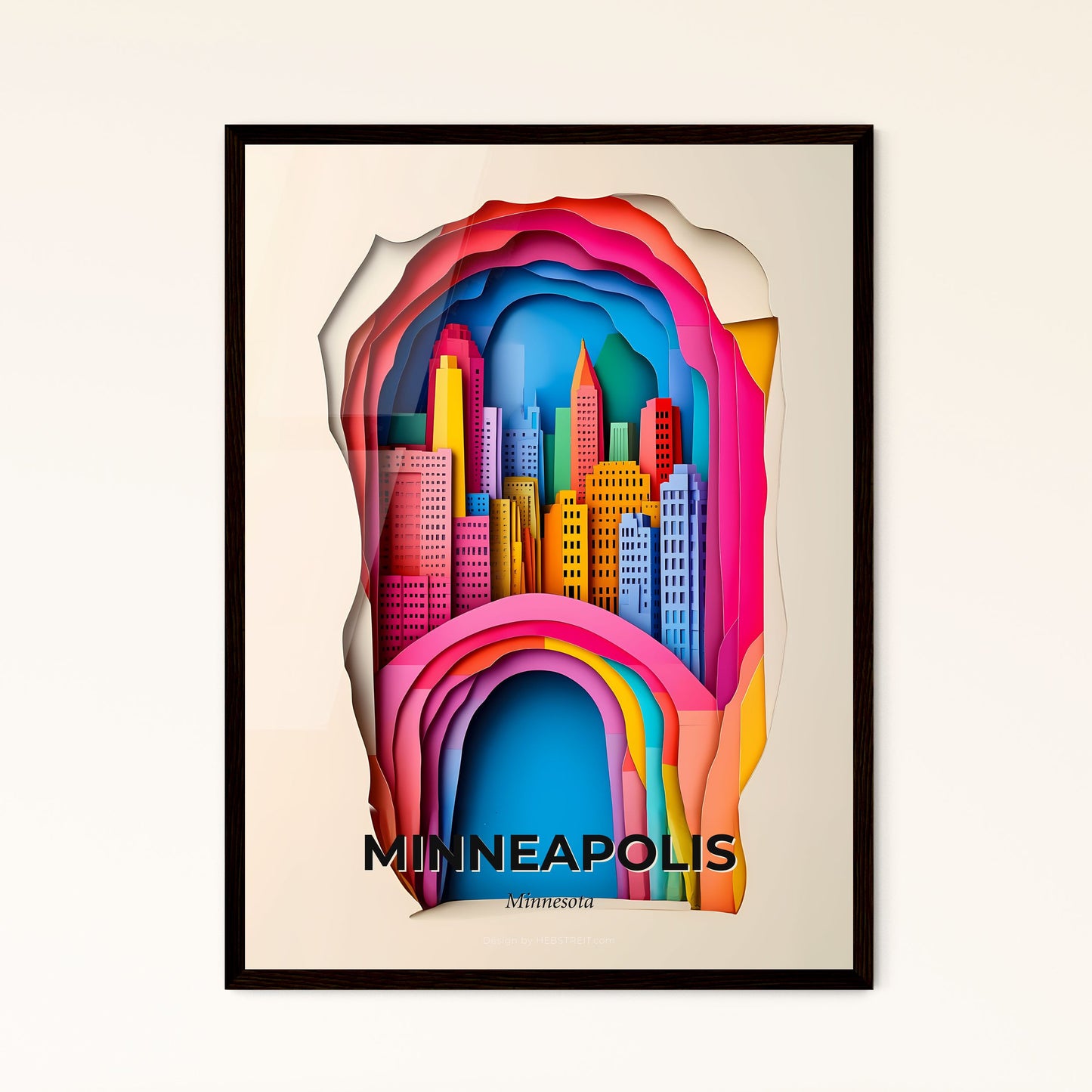 Vivid Minneapolis, Minnesota - a colorful cityscape with a rainbow in the middle