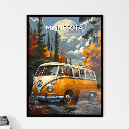 Minnesota Landscape Painting: Van on Rocky Road Under Full Moon, Surrounded by Trees