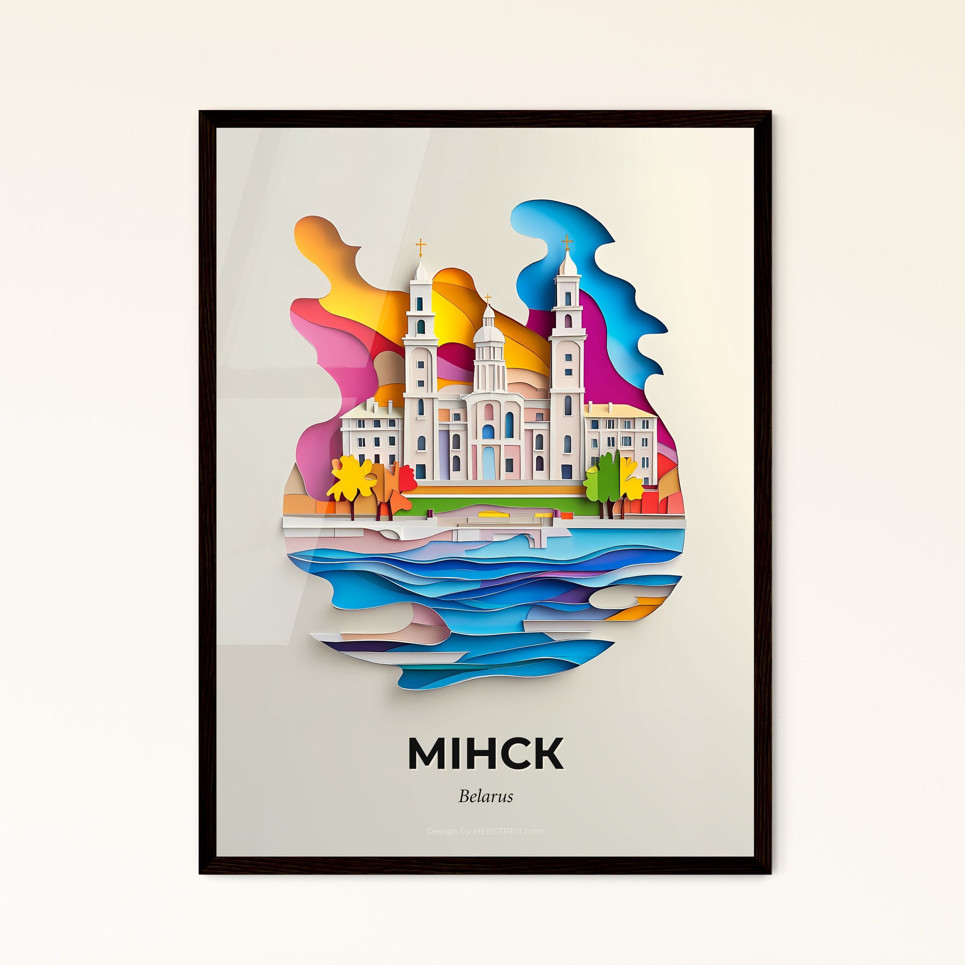 Vivid Minsk, Belarus - a paper cut of a church and a river