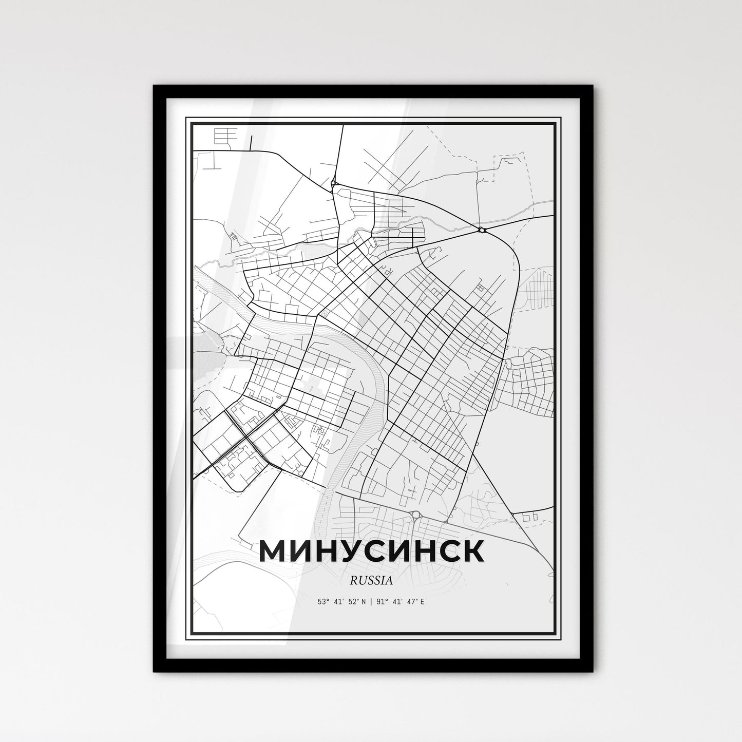 Minusinsk Russia - Scandinavian Style City Map for Modern Home Decor