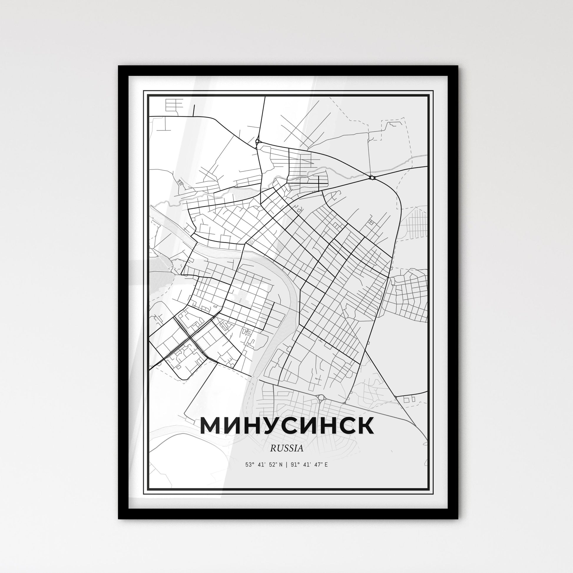 Minusinsk Russia - Scandinavian Style City Map for Modern Home Decor