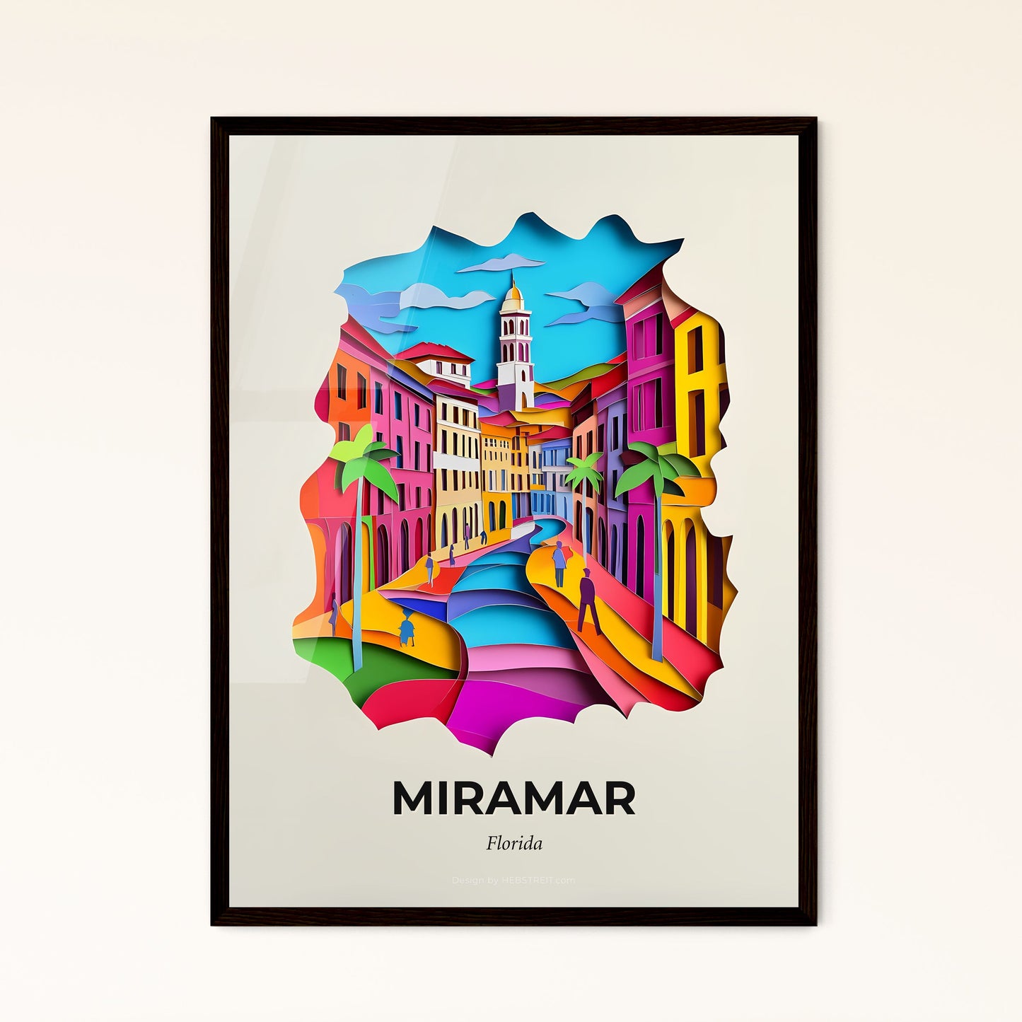 Vivid Miramar, Florida - a colorful city with a clock tower and a river