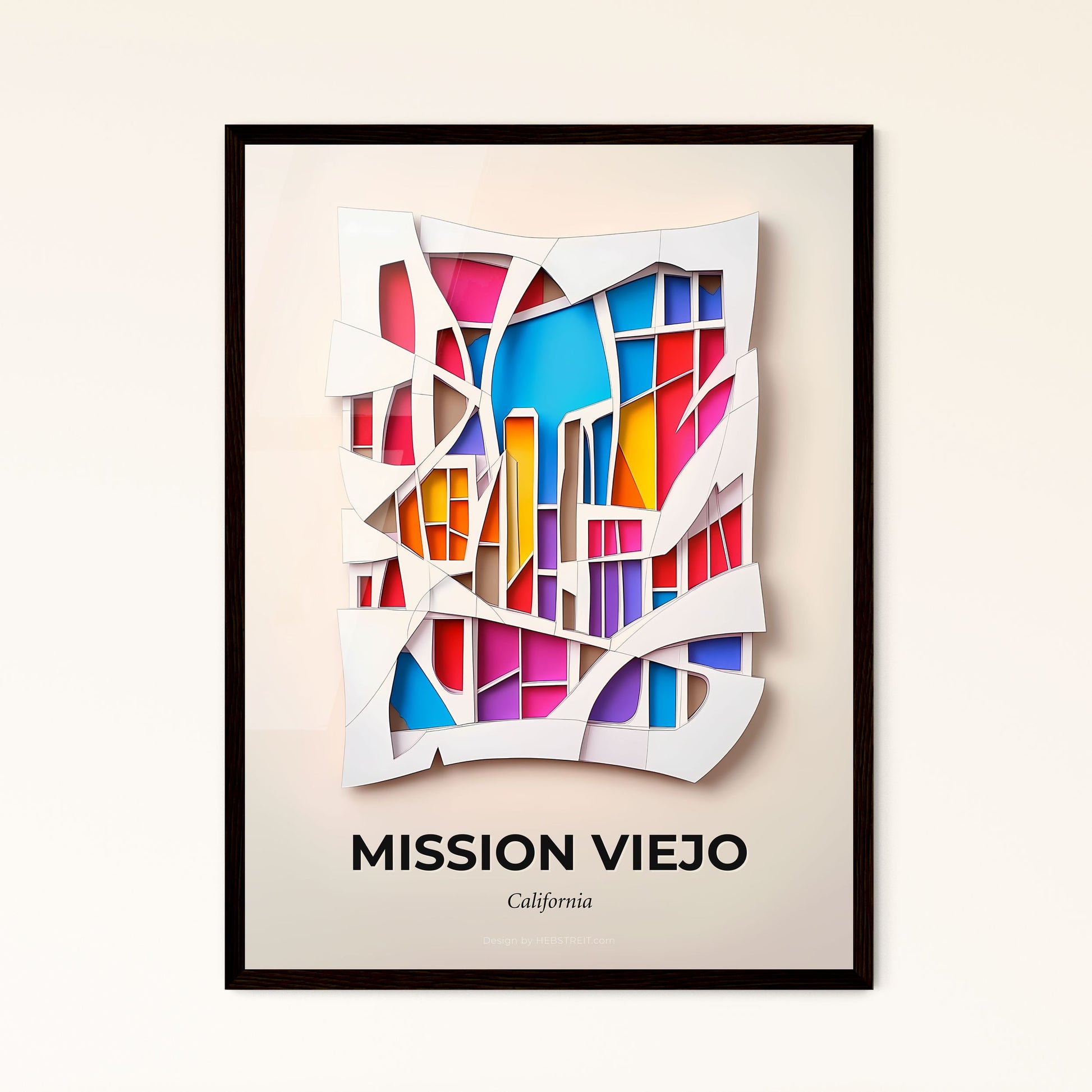 Vivid Mission Viejo, California - a colorful abstract piece of paper with a city in the middle