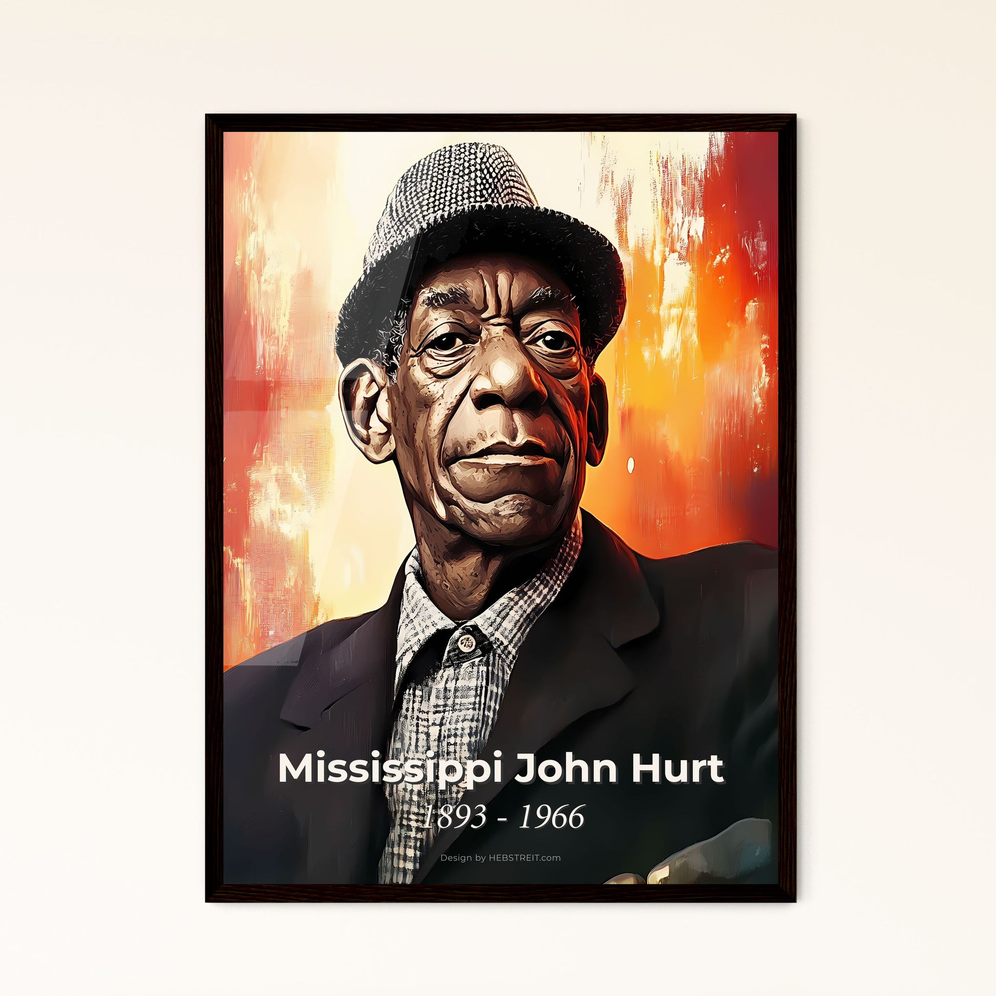 Portrait of Mississippi John Hurt, 1893 - 1966. Impressionistic painting of a man wearing a hat.