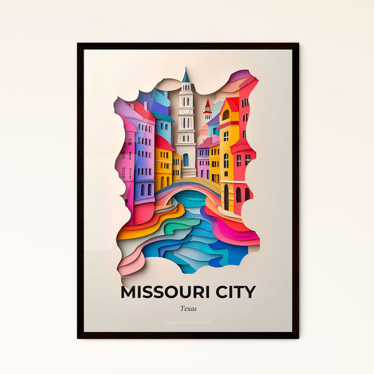 Vivid Missouri City, Texas - a paper cut of a city with a river