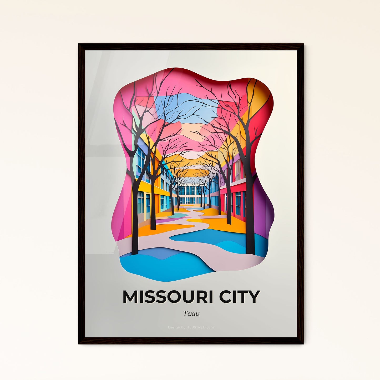 Vivid Missouri City, Texas - a paper cut of a colorful street with trees