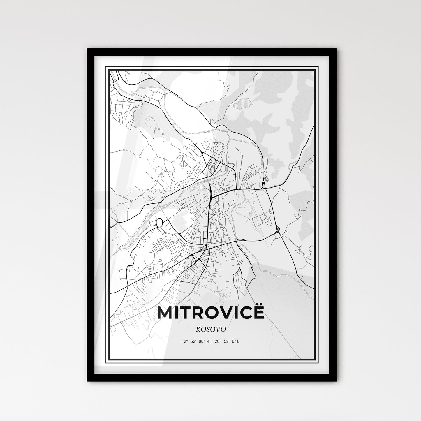 Mitrovicë / Kosovska Mitrovica Kosovo - Scandinavian Style City Map for Modern Home Decor