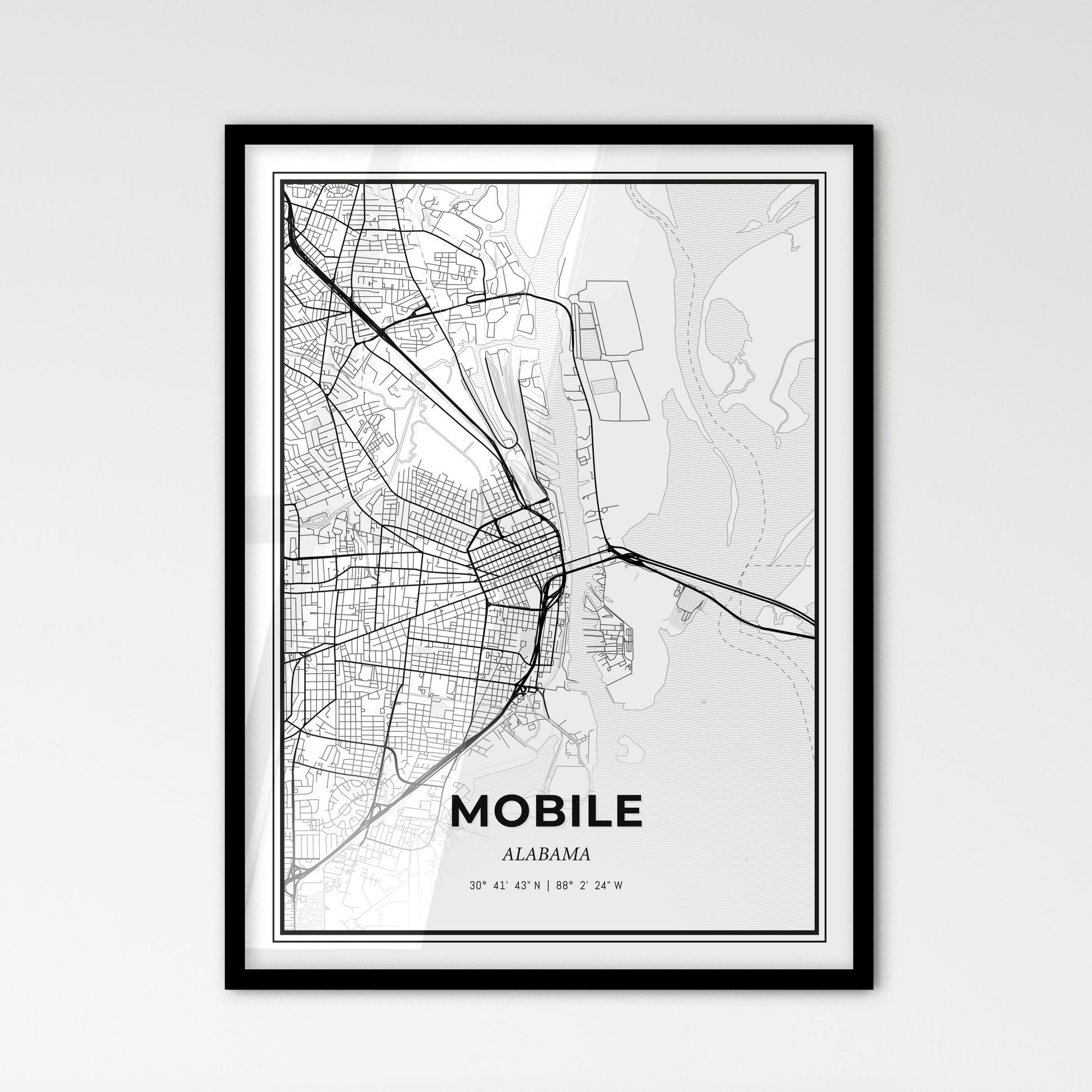 Mobile Alabama - Scandinavian Style City Map for Modern Home Decor