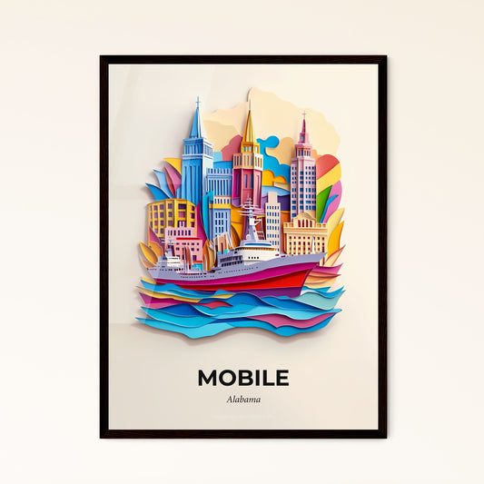 Vivid Mobile, Alabama - a paper cut of a city with a boat