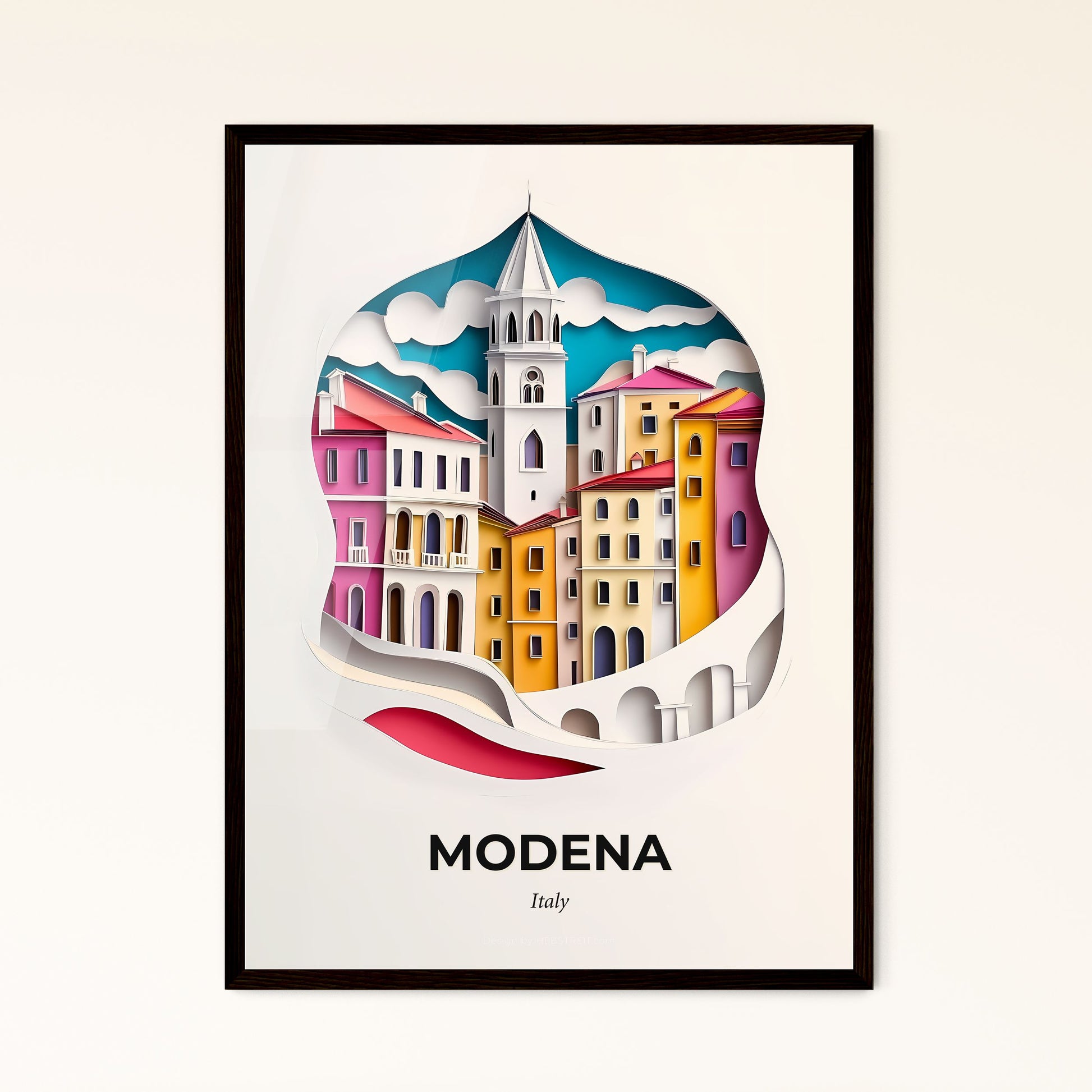 Vivid Modena, Italy - a paper cut of a city with a clock tower