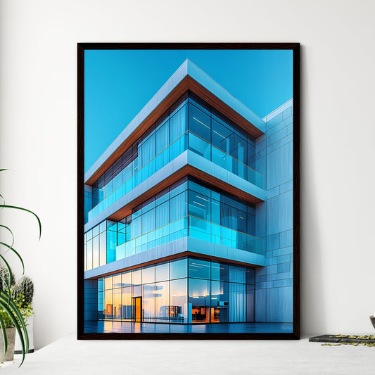 Abstract painting with blue sky and building Glass Windows Framed Art