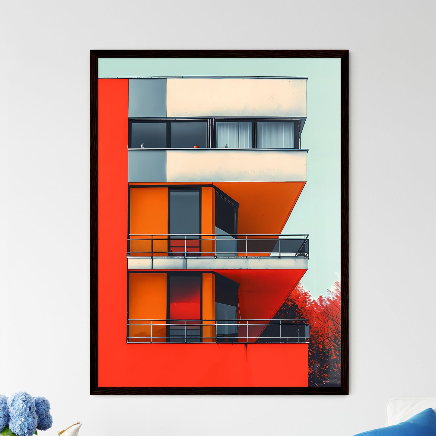 Bauhaus, architecture, painting, geometry, flat, poster, bright colors, windows Framed Art