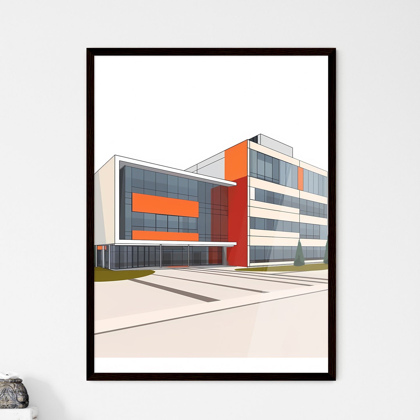 Bauhaus Architecture Abstract Painting Geometric Windows Vibrant Colors Framed Art