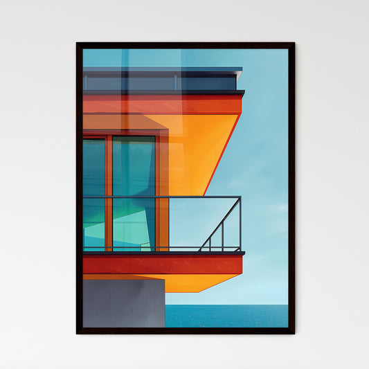 Bauhaus-inspired abstract art, geometric balcony, vivid colors, minimalist design, art print Framed Art