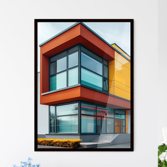 Vibrant Bauhaus Painting: Corner of a Geometric Architectural Masterpiece with Flat Minimalist Style and Bright Colors Framed Art