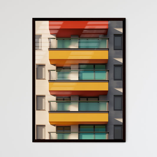 Bauhaus architecture painting, graphic art, geometry, bright colors, minimalism, flat, abstract, balconies Framed Art