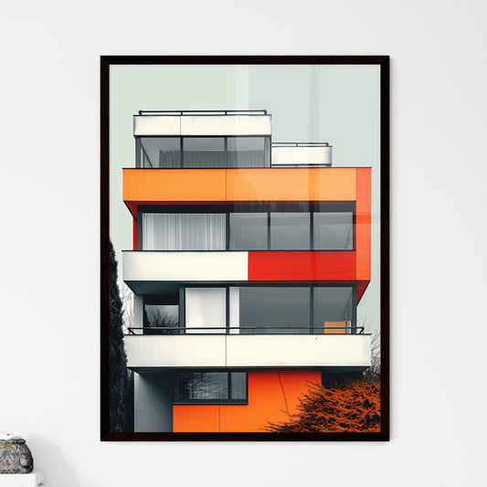 Bauhaus Modernist Colorful Architecture Painting Multistory Geometric Shapes Vibrant Art Framed Art