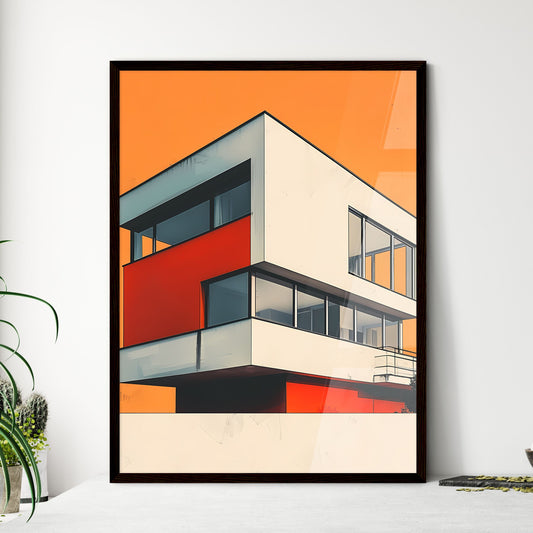 Bauhaus Building Abstract Art Geometric Lines Flat Colors Balcony Modern Vibrant Framed Art