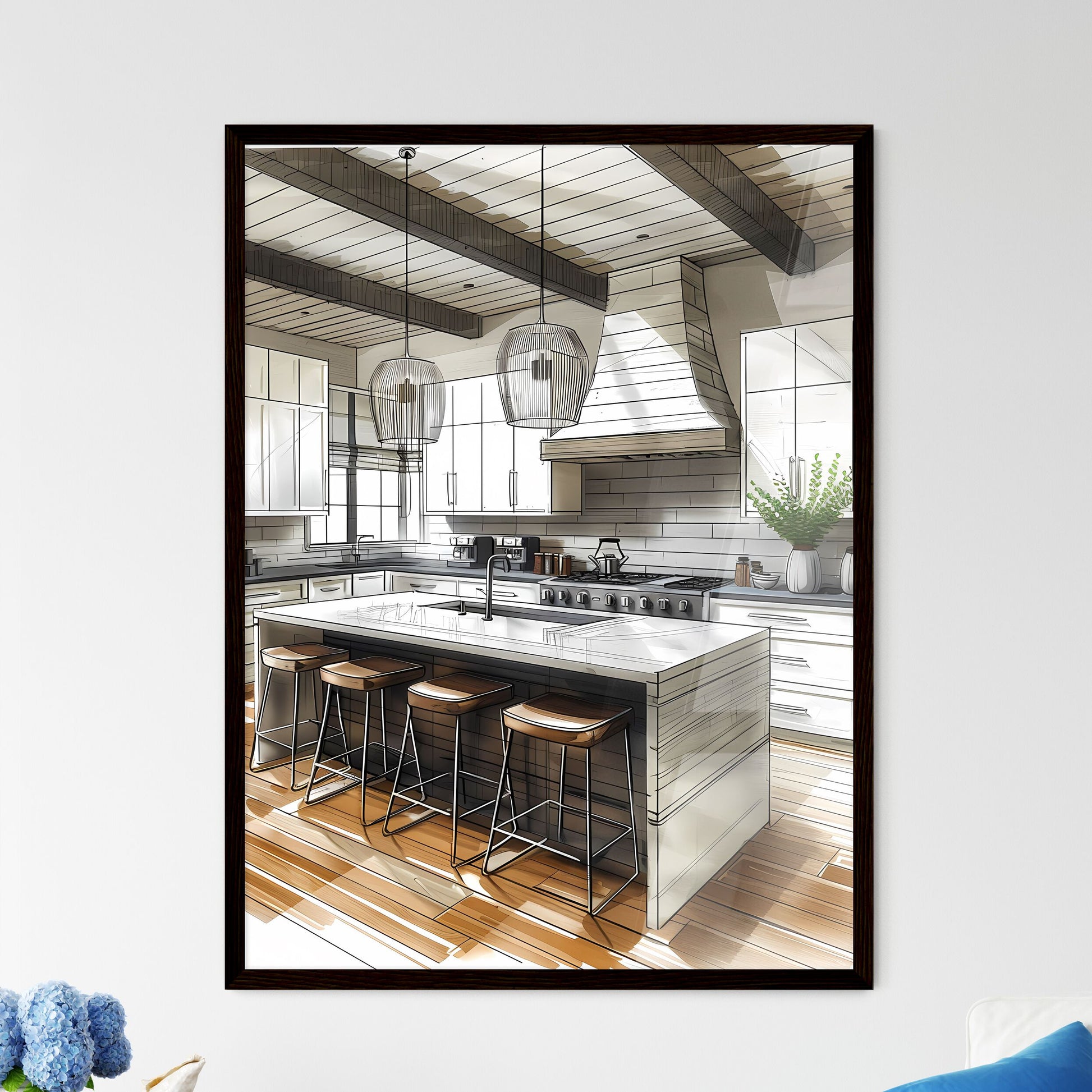 Vibrant Watercolor Kitchen Sketch: Artistic Depiction of a Cozy Cooking Space Default Title