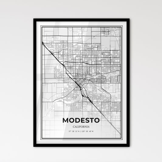 Modesto California - Scandinavian Style City Map for Modern Home Decor