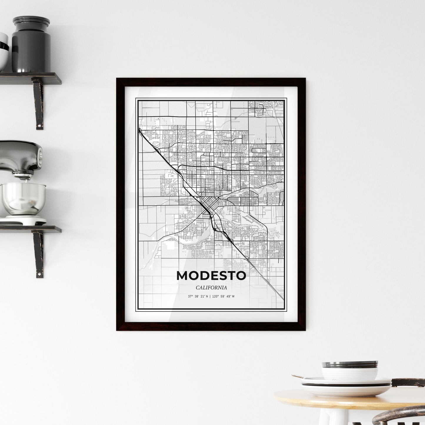 Modesto California - Minimal City Map