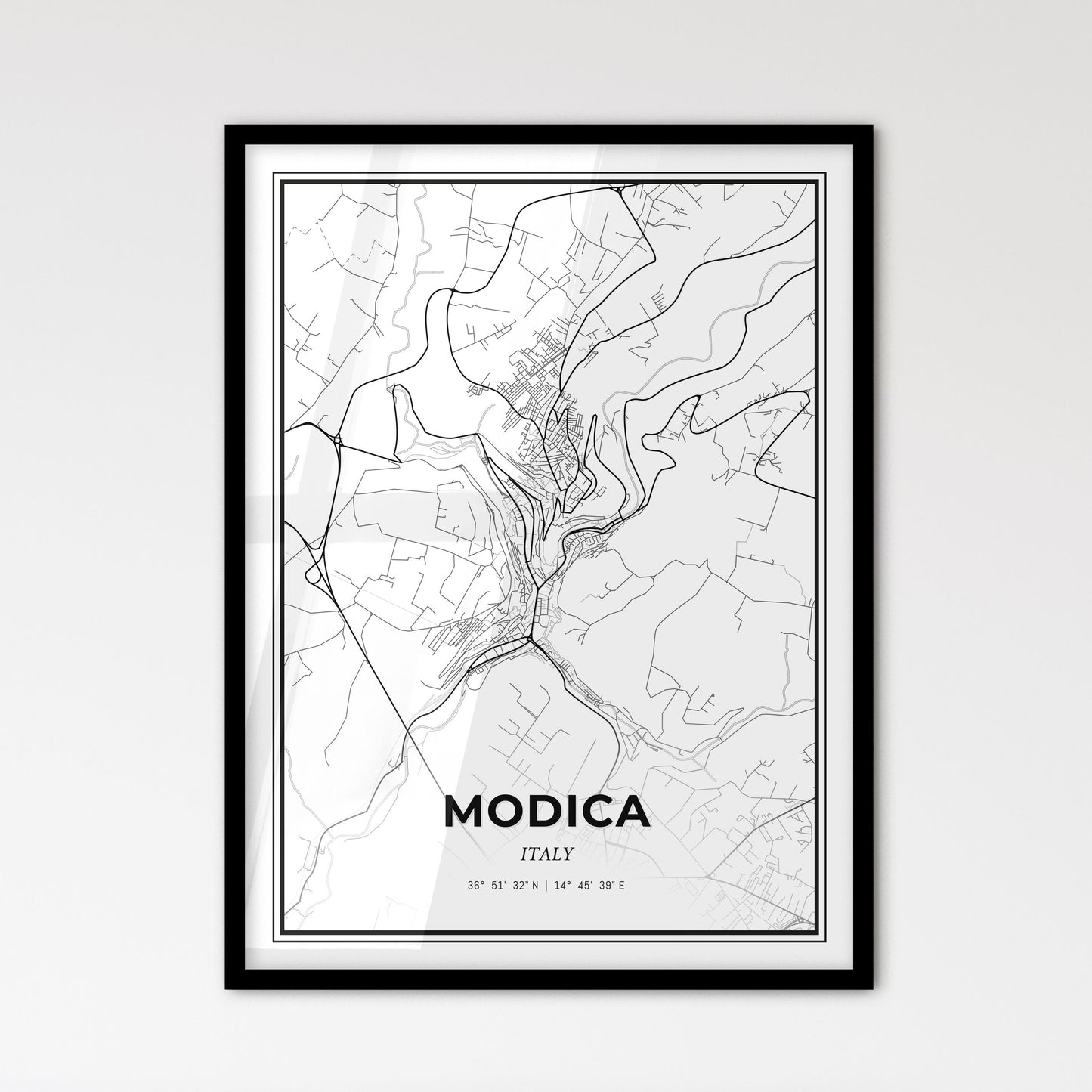 Modica Italy - Scandinavian Style City Map for Modern Home Decor