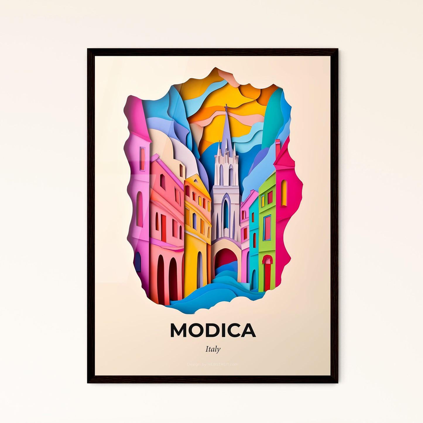 Vivid Modica, Italy - a colorful city scene with a clock tower