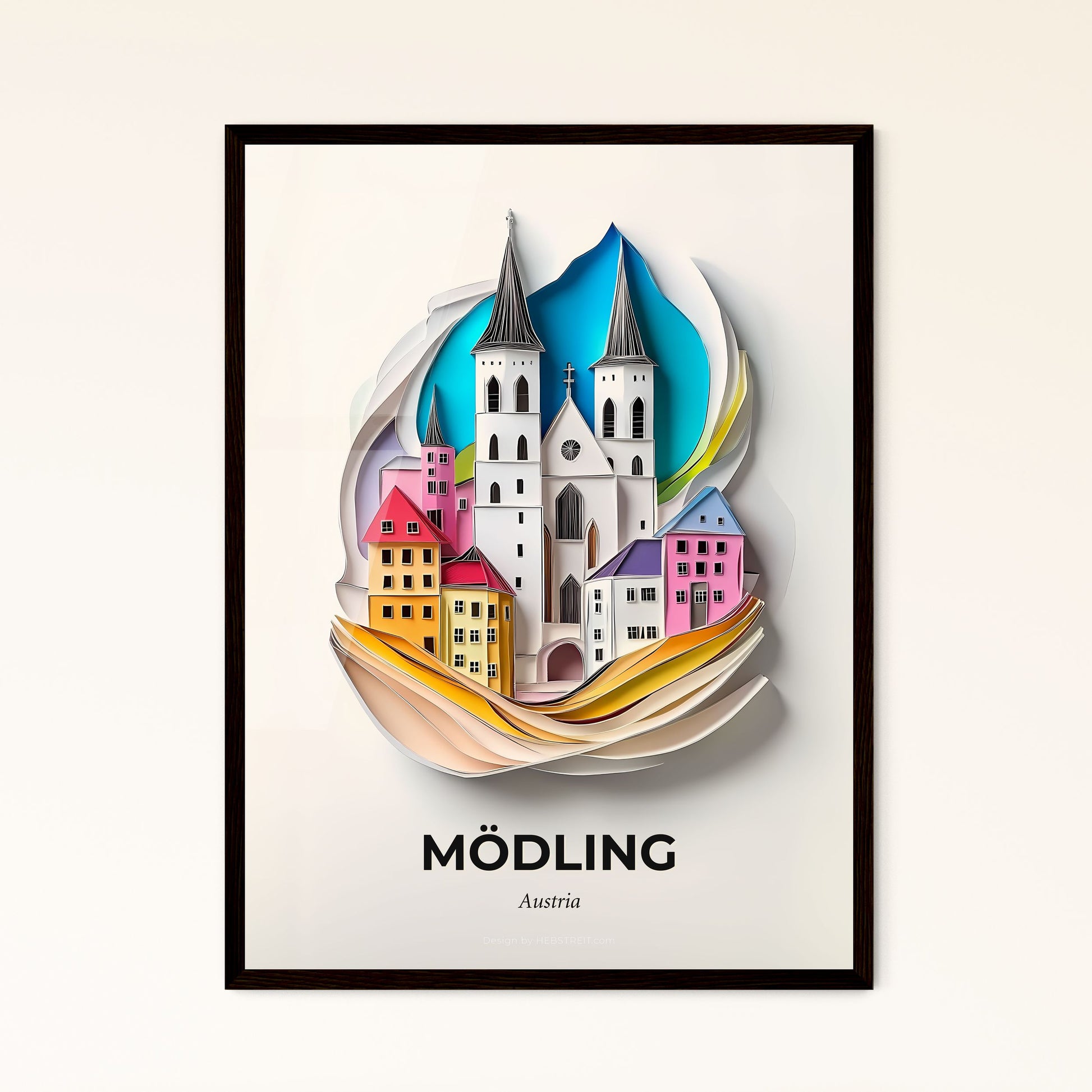 Vivid Mödling, Austria - a paper cut of a city with a church