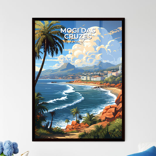 Vibrant Painting of Mogi das Cruzes Brazil Skyline with Beach Palm Trees Mountains Default Title