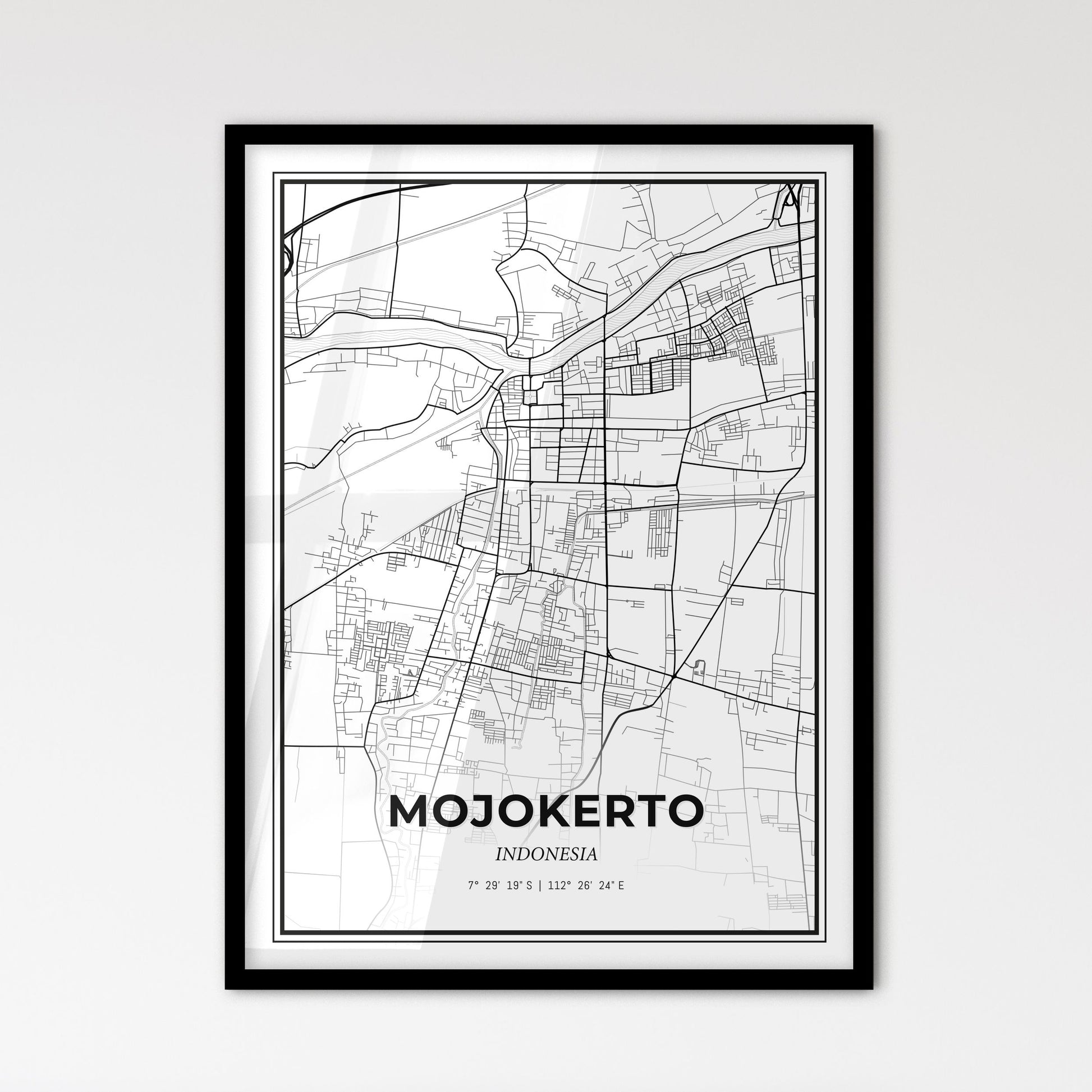 Mojokerto Indonesia - Scandinavian Style City Map for Modern Home Decor