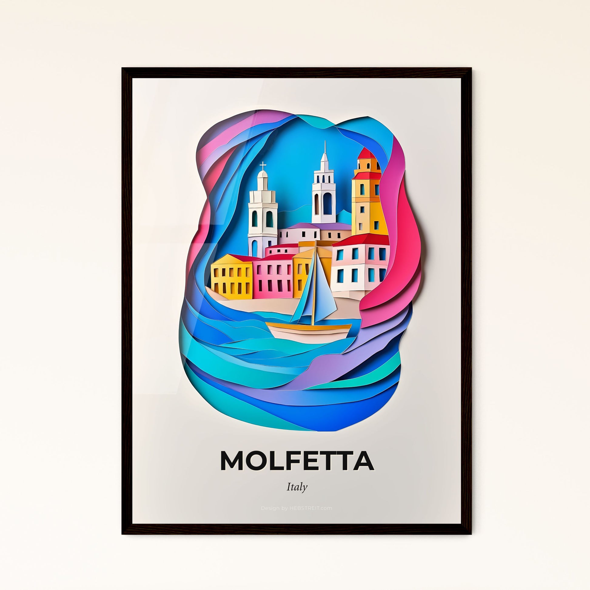 Vivid Molfetta, Italy - a paper cut of a city with a sailboat