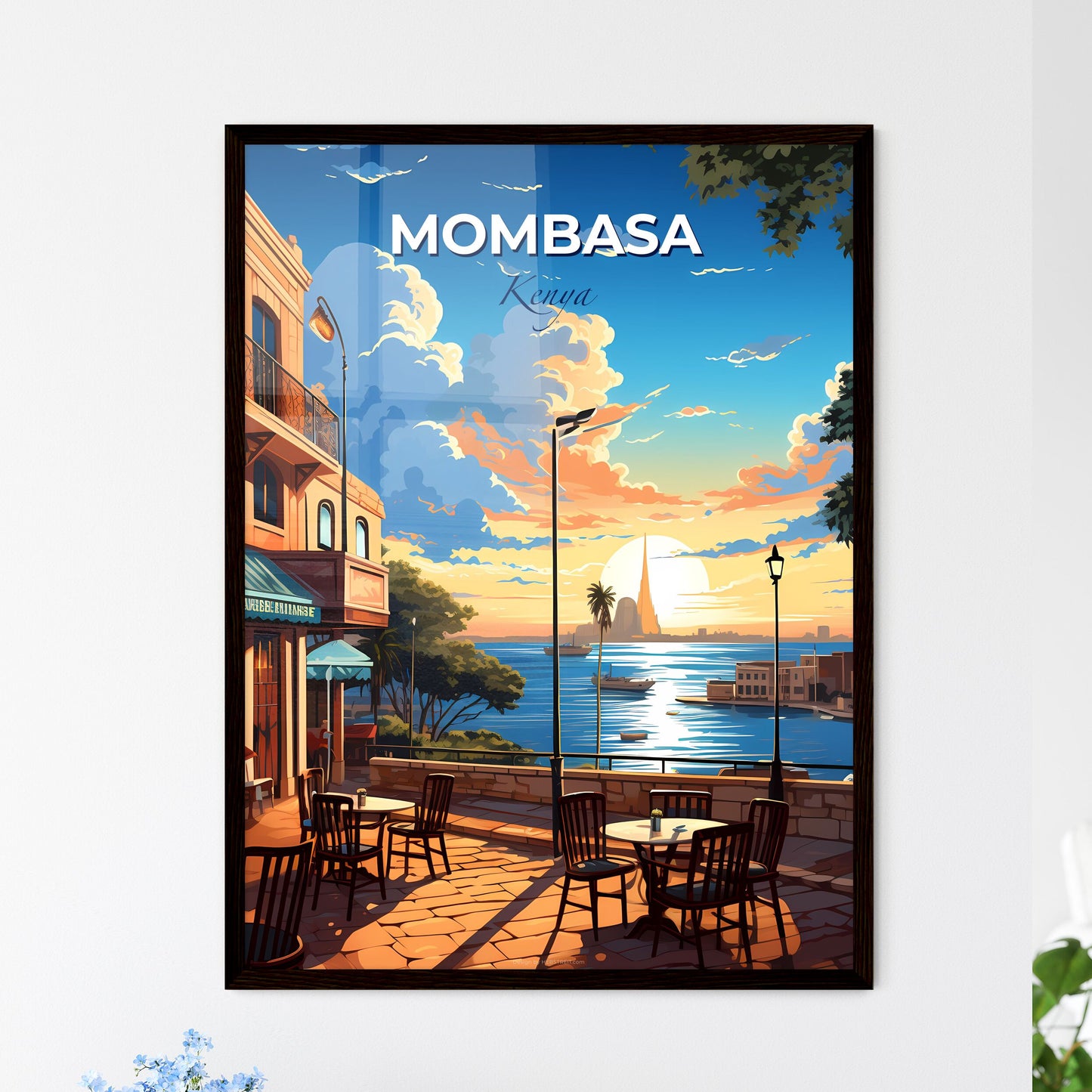 Mombasa Kenya Skyline Art Painting Restaurant Waterfront Dining Coastline City Architecture Default Title