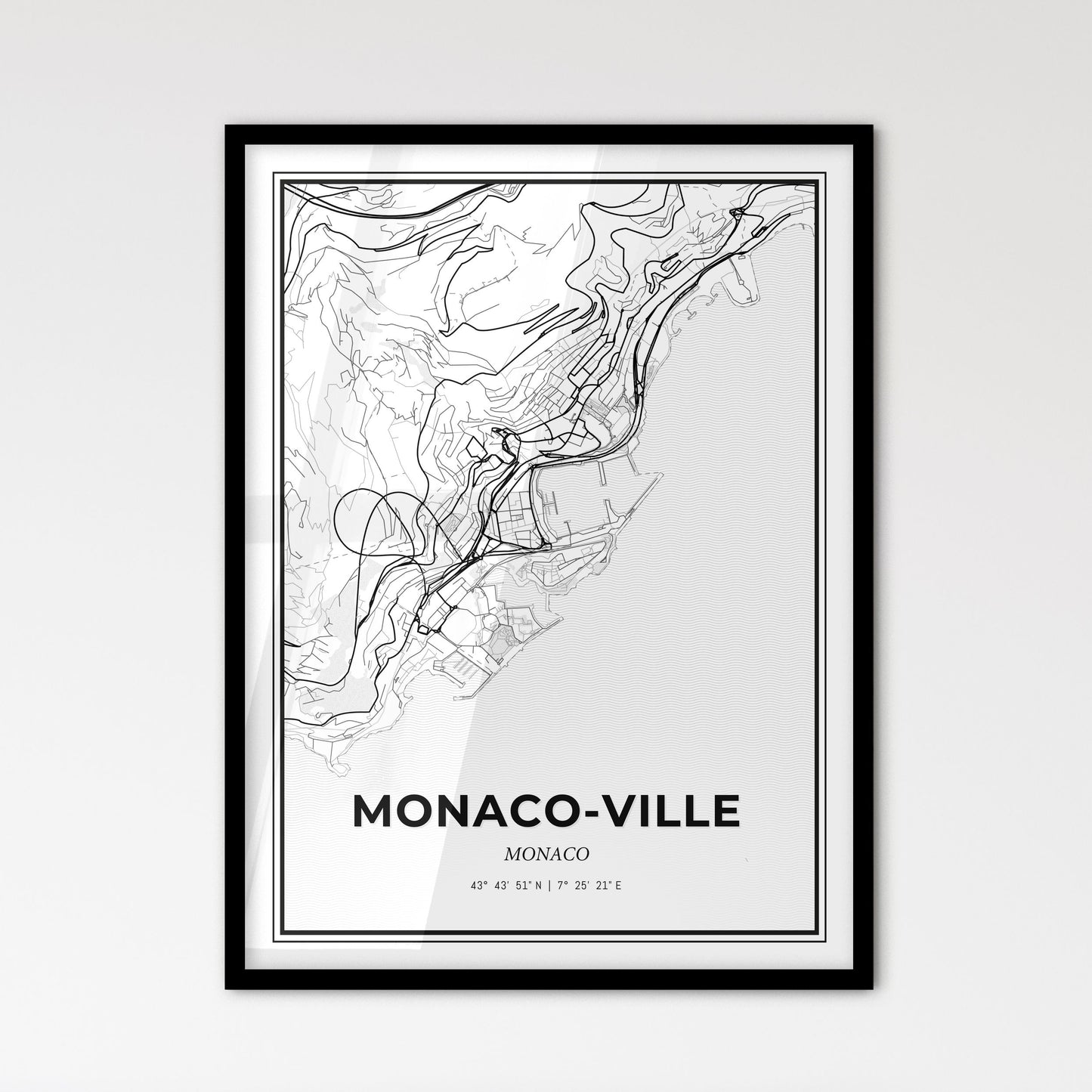 Monaco-Ville Monaco - Scandinavian Style City Map for Modern Home Decor