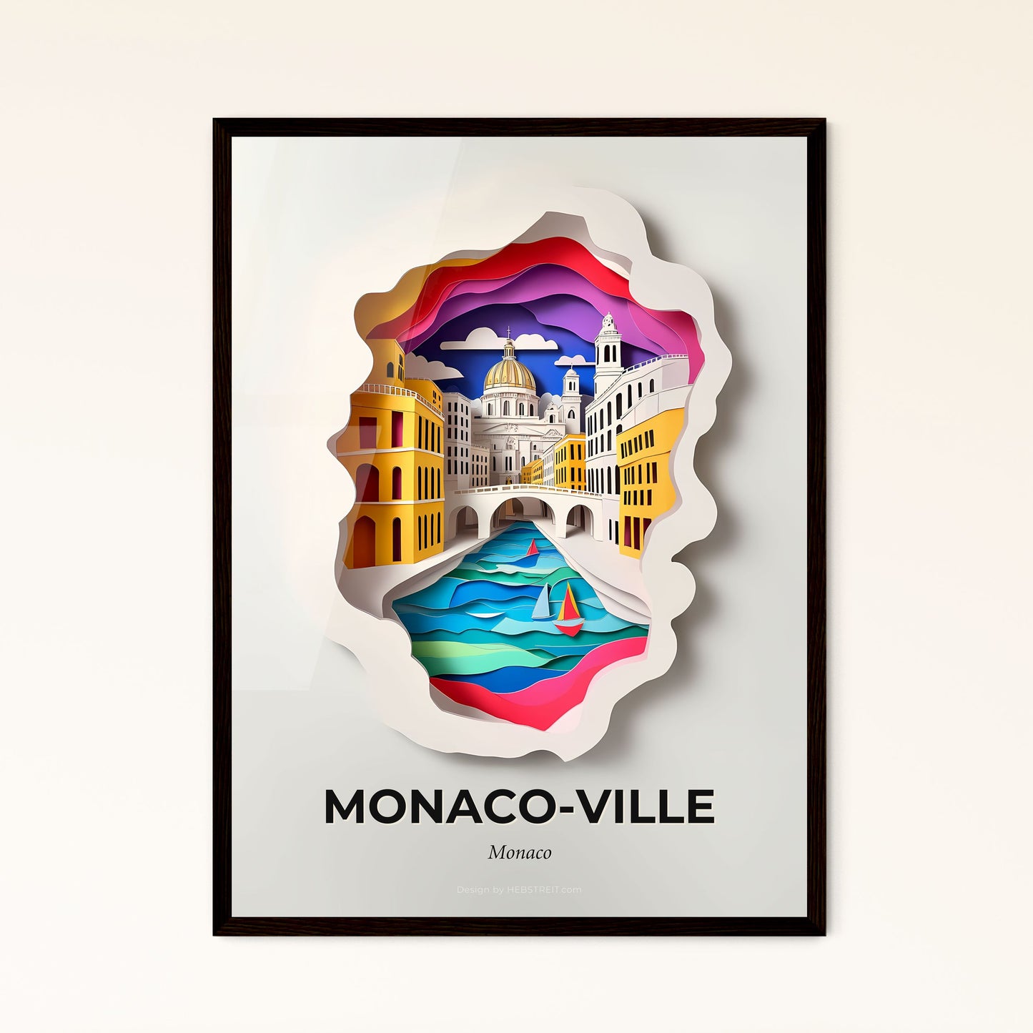 Vivid Monaco-Ville, Monaco - a paper cut of a city with a boat