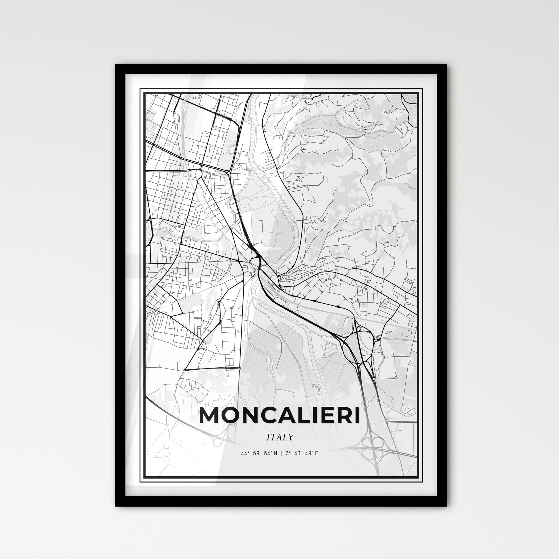 Moncalieri Italy - Scandinavian Style City Map for Modern Home Decor