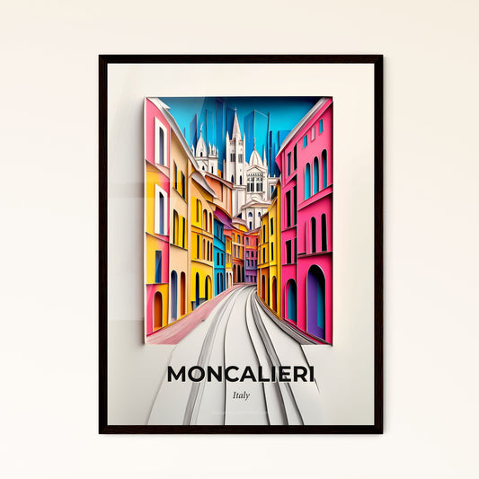 Vivid Moncalieri, Italy - a painting of a city street with a train going through it