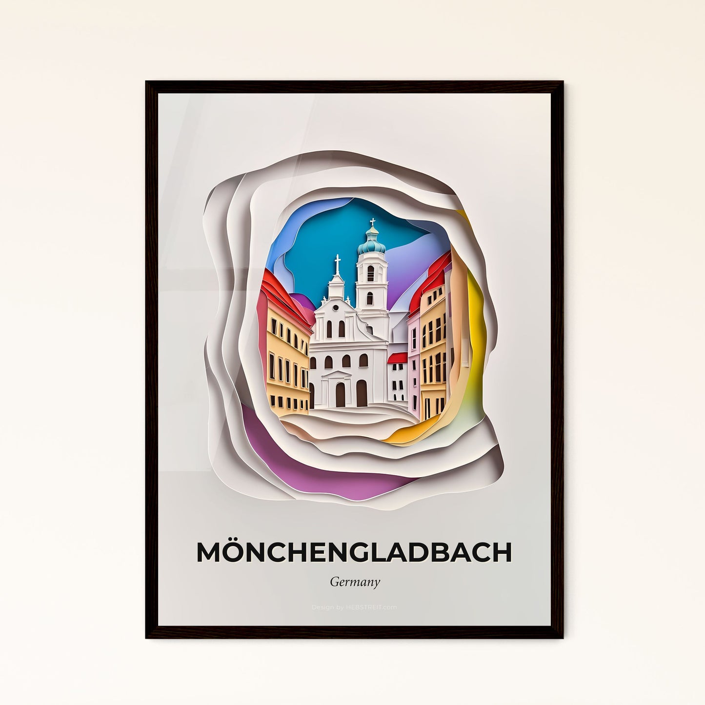 Vivid Monchengladbach, Germany - a paper cut of a church with a clock tower