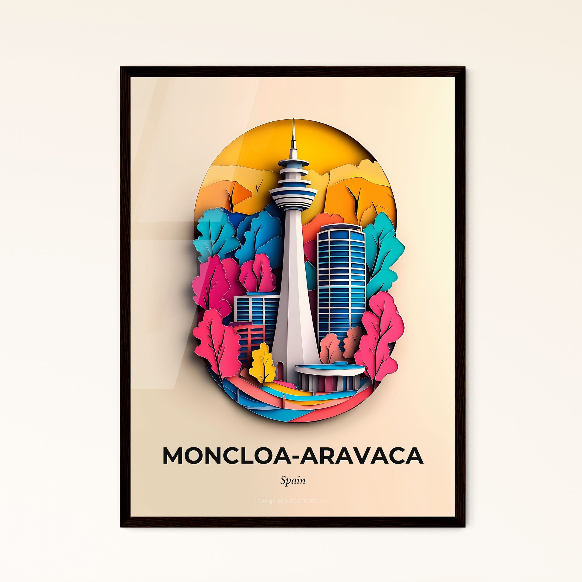 Vivid Moncloa-Aravaca, Spain - a paper cut of a city with a tower