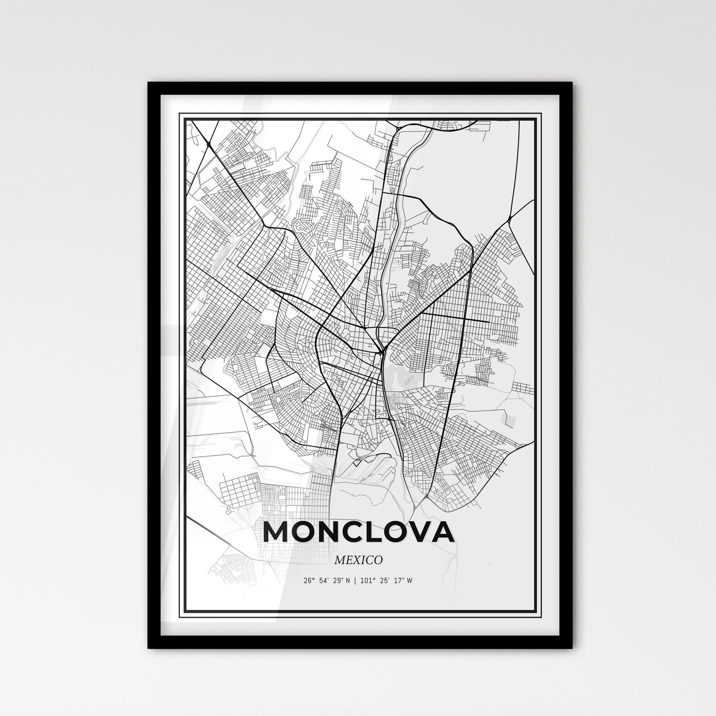 Monclova Mexico - Scandinavian Style City Map for Modern Home Decor