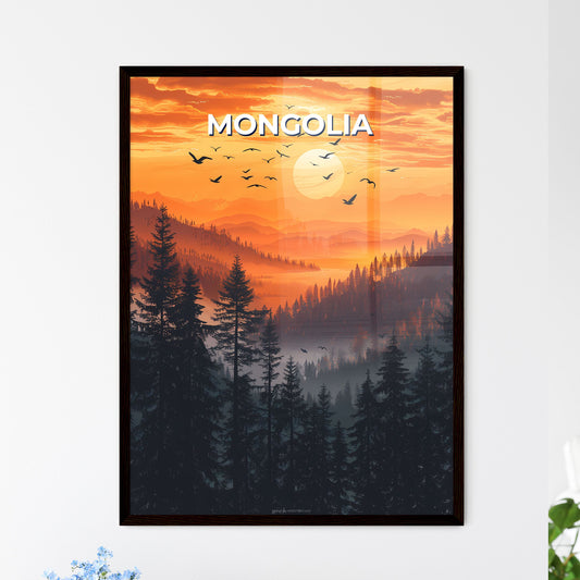 Vibrant Mongolian Mountain Range Sunset Painting, East Asia