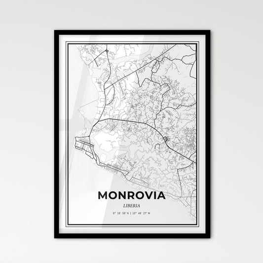 Monrovia Liberia - Scandinavian Style City Map for Modern Home Decor