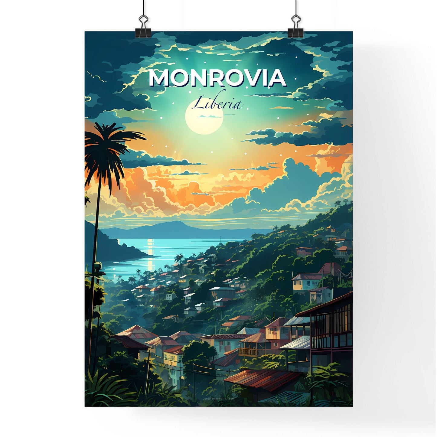 Vibrant Cityscape Painting: Monrovia Liberia Skyline Landscape Art Default Title