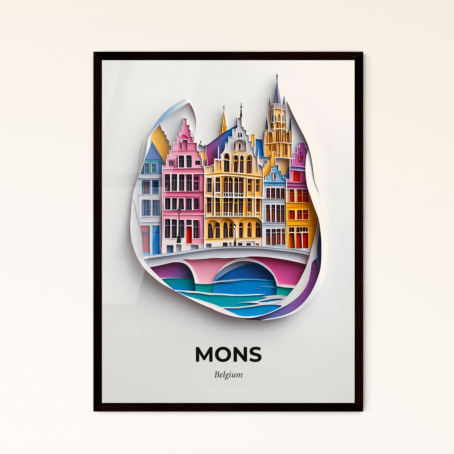 Vivid Mons , Belgium - a paper cut of a city with a bridge