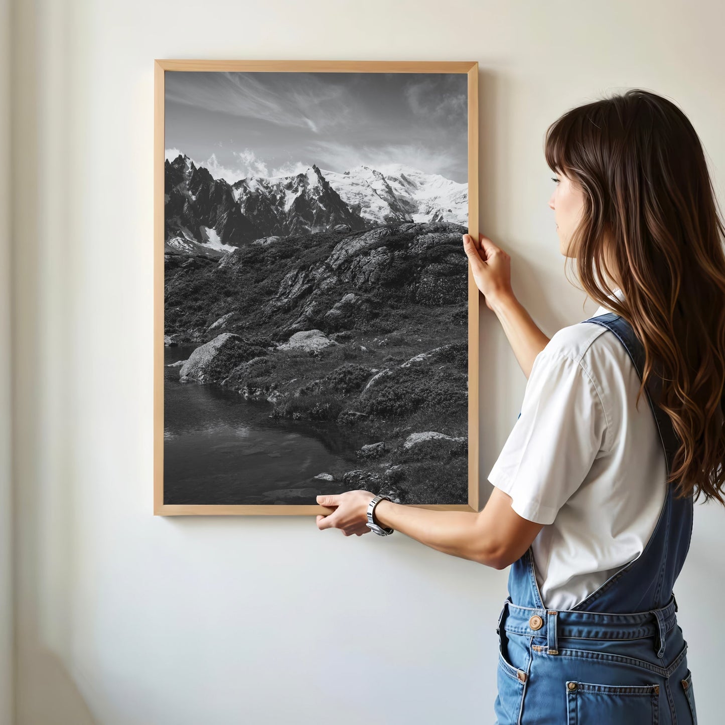 Black and White Lac Blanc Wall Art - Modern Alpine Landscape Print