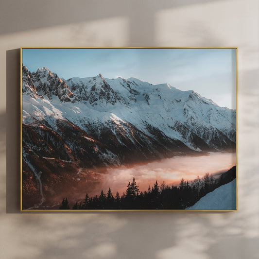 Mont Blanc Massif Sunset Wall Art - Golden Hour Chamonix Landscape Print