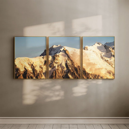 Aiguille du Midi Sunset Photography Prints - Mountain Triptych Wall Art