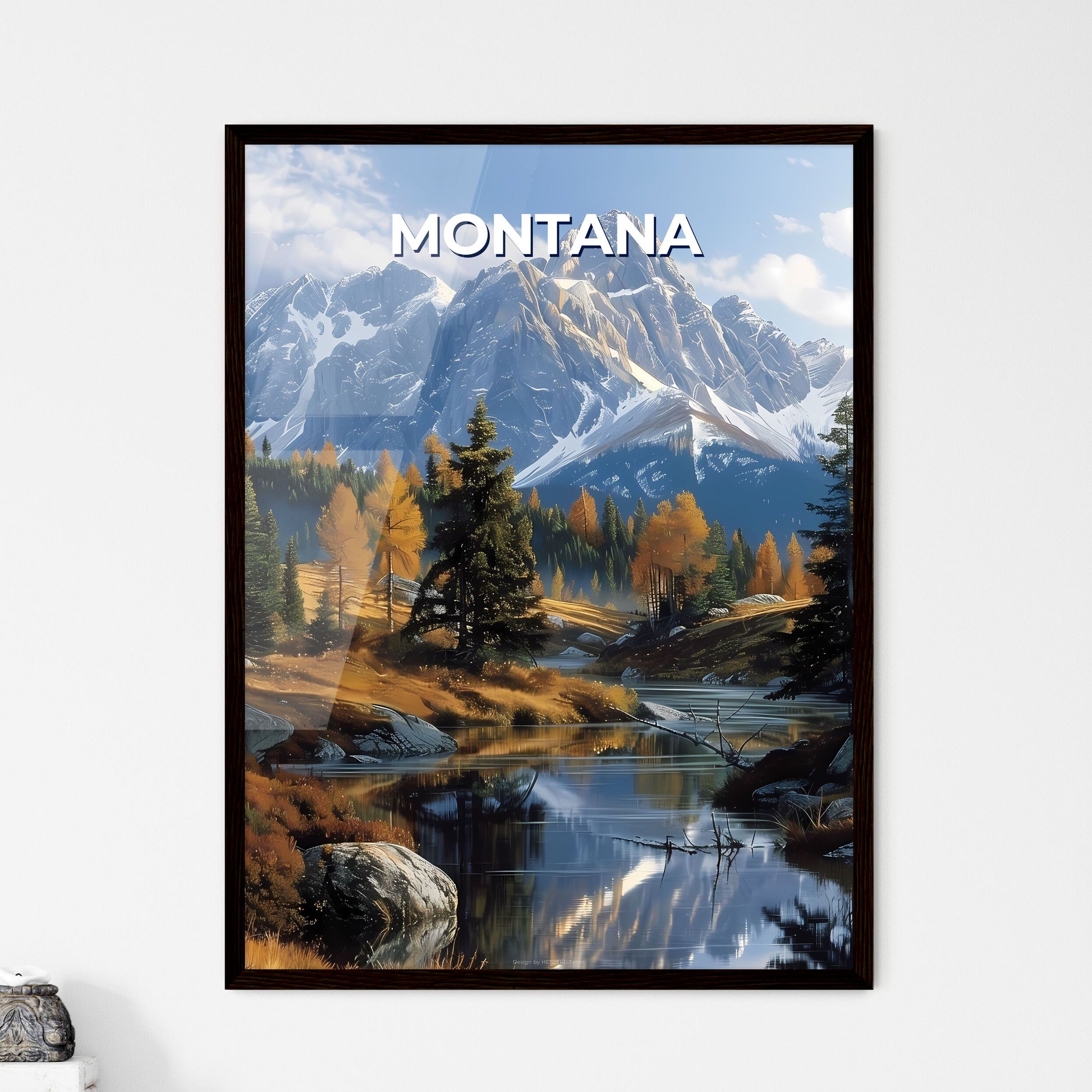 Impressionistic River Landscape in Montana with Mountains and Trees