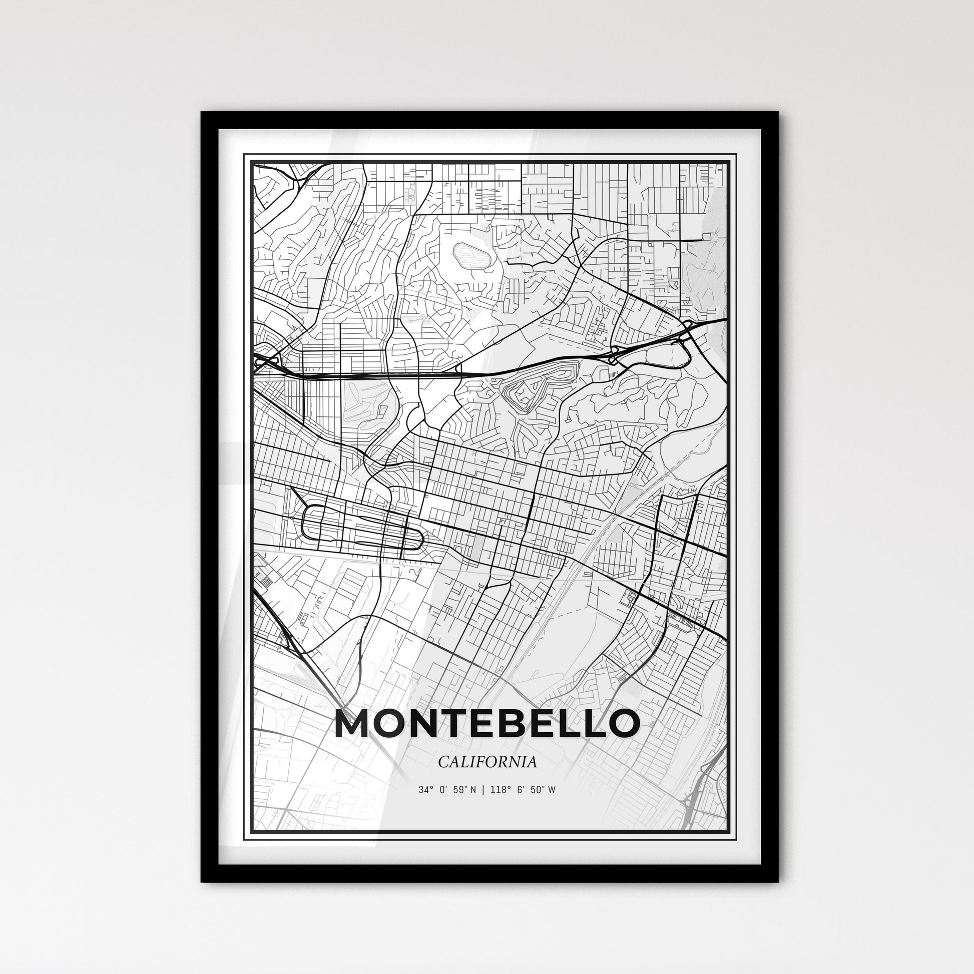 Montebello California - Scandinavian Style City Map for Modern Home Decor